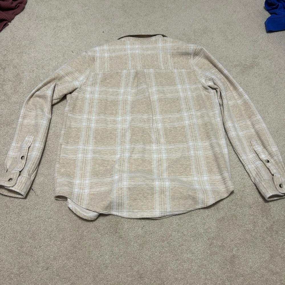 Light tan and white plaid button up